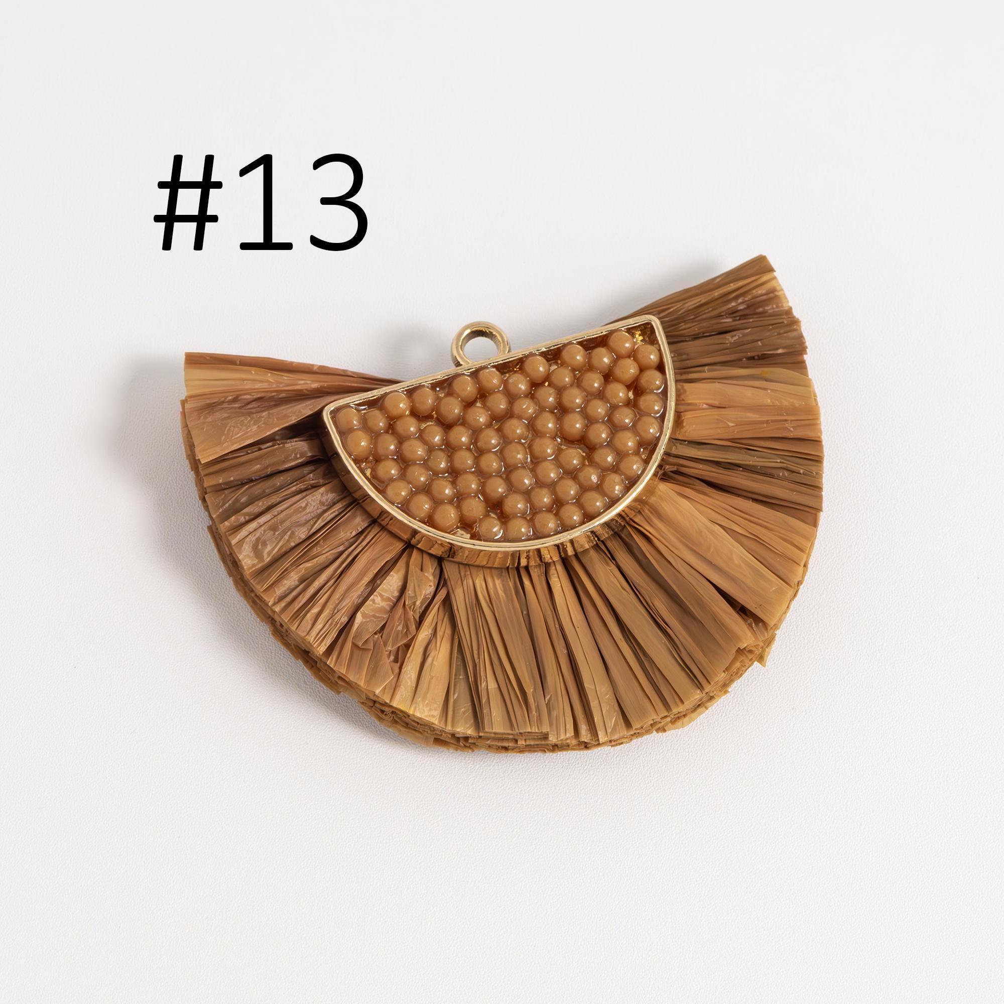 4pcs Fan Tassel Pendants 44x34mm, Beaded Raffia Tassel Charms for Earrings (FB-017)